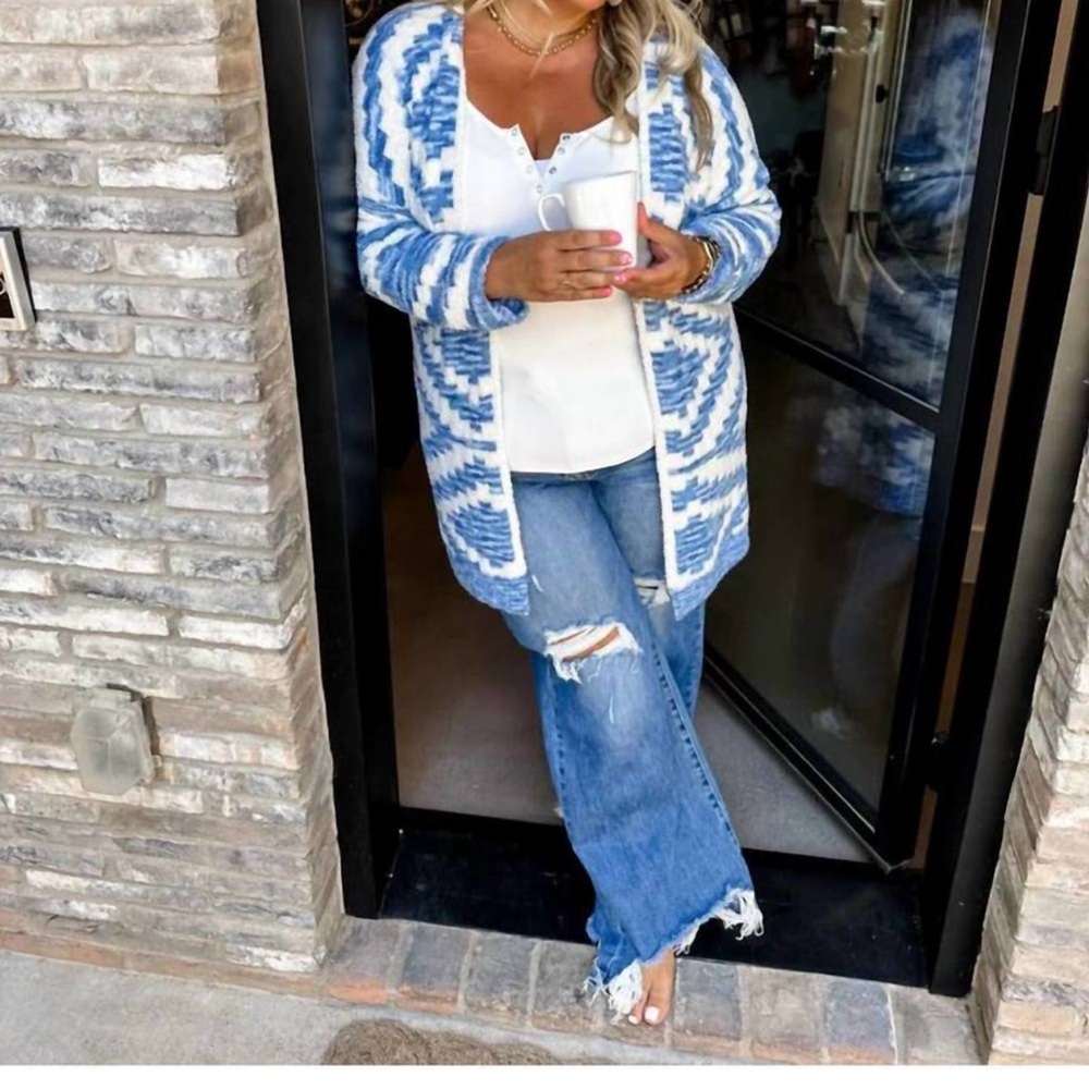 Cozy Blue and White Women's Cardigan